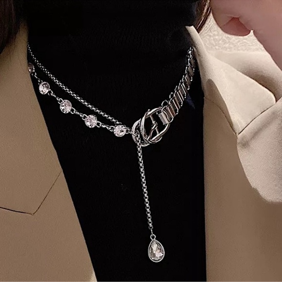 Buckle Design Rhinestone Drop Chain Link Choker - Picture 7 of 12